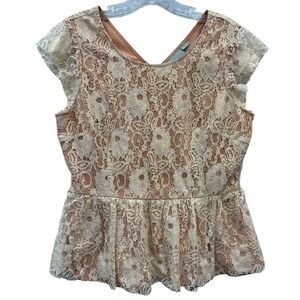 Anthropologie Maeve Women's Katrina Lace Shimmer Peplum Top Party Holiday M